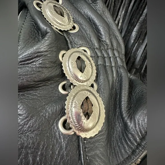 VTG Women’s Pro-Sports Leather Moto Jacket Fringe Conchos Roses Cinched Waist - Picture 13 of 15